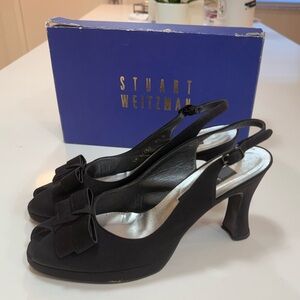 Stuart Weitzman Black Peep-Toe Heels